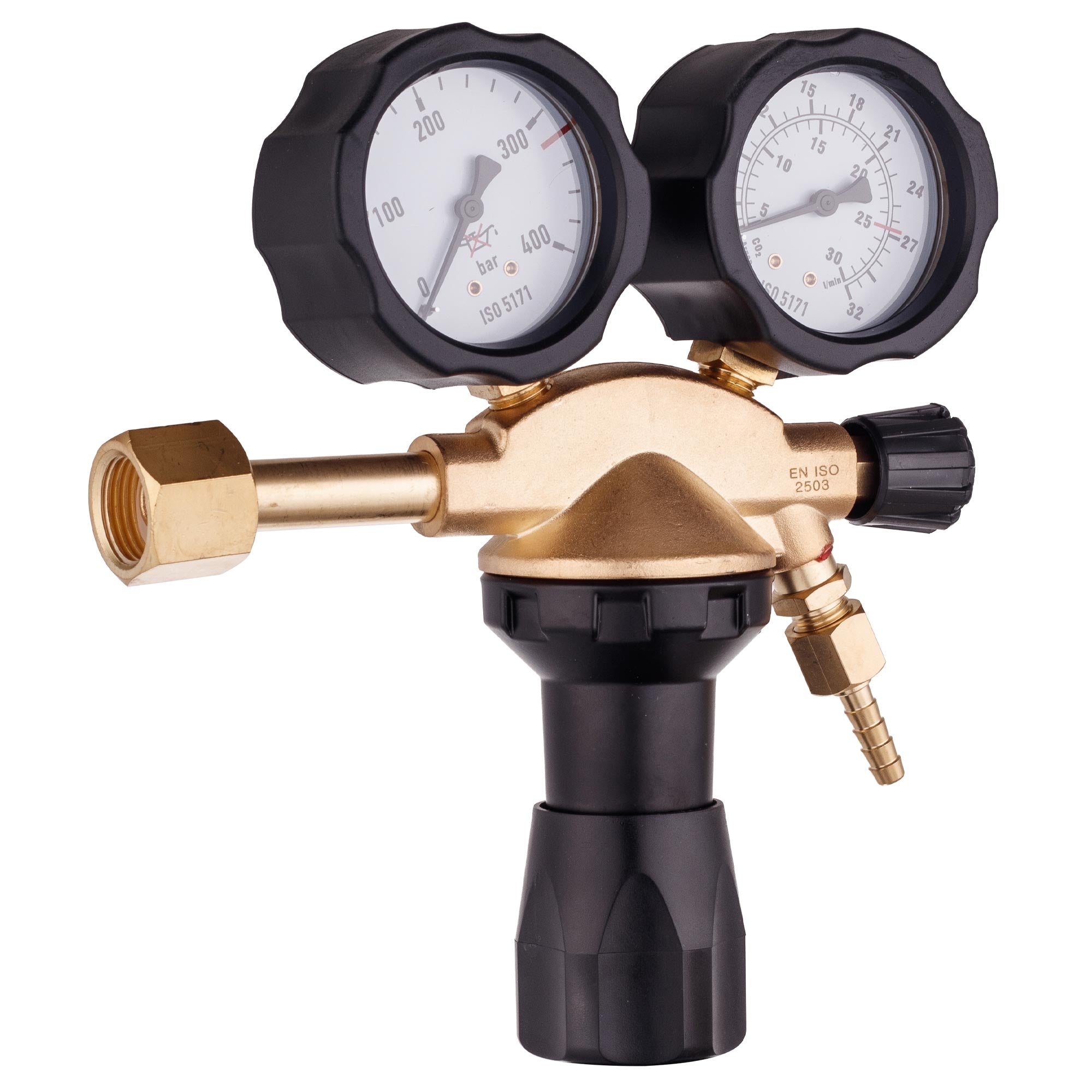 Redukční Ventil Argon CO2 TC Technic 0-4 Bar 32 m3/h Mosazný se 2 Manometry