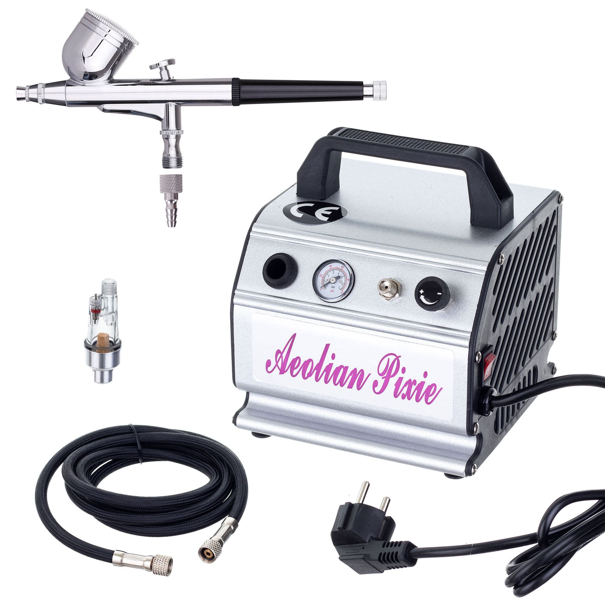 Airbrush kompresor FENGDA, AS-176K, 23l/min, Vstup 1/8", s filtrem + hadice + airbrush pistole BD-130