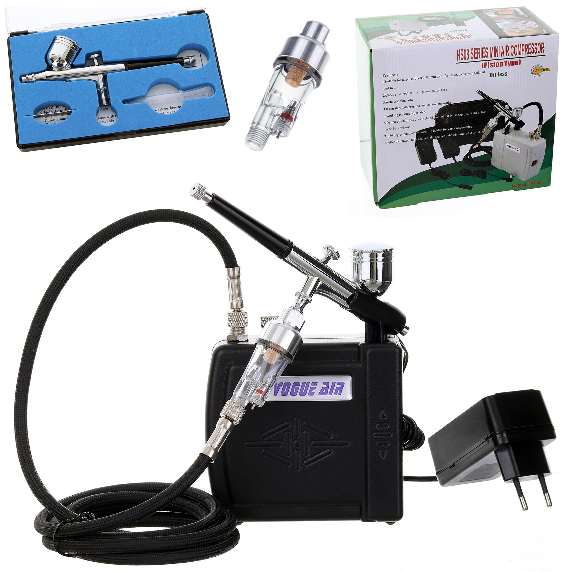 Mini Airbrush kompresor, HS08AC-SKF + Airbrush pistole HS-30 + Hadice + Filtr