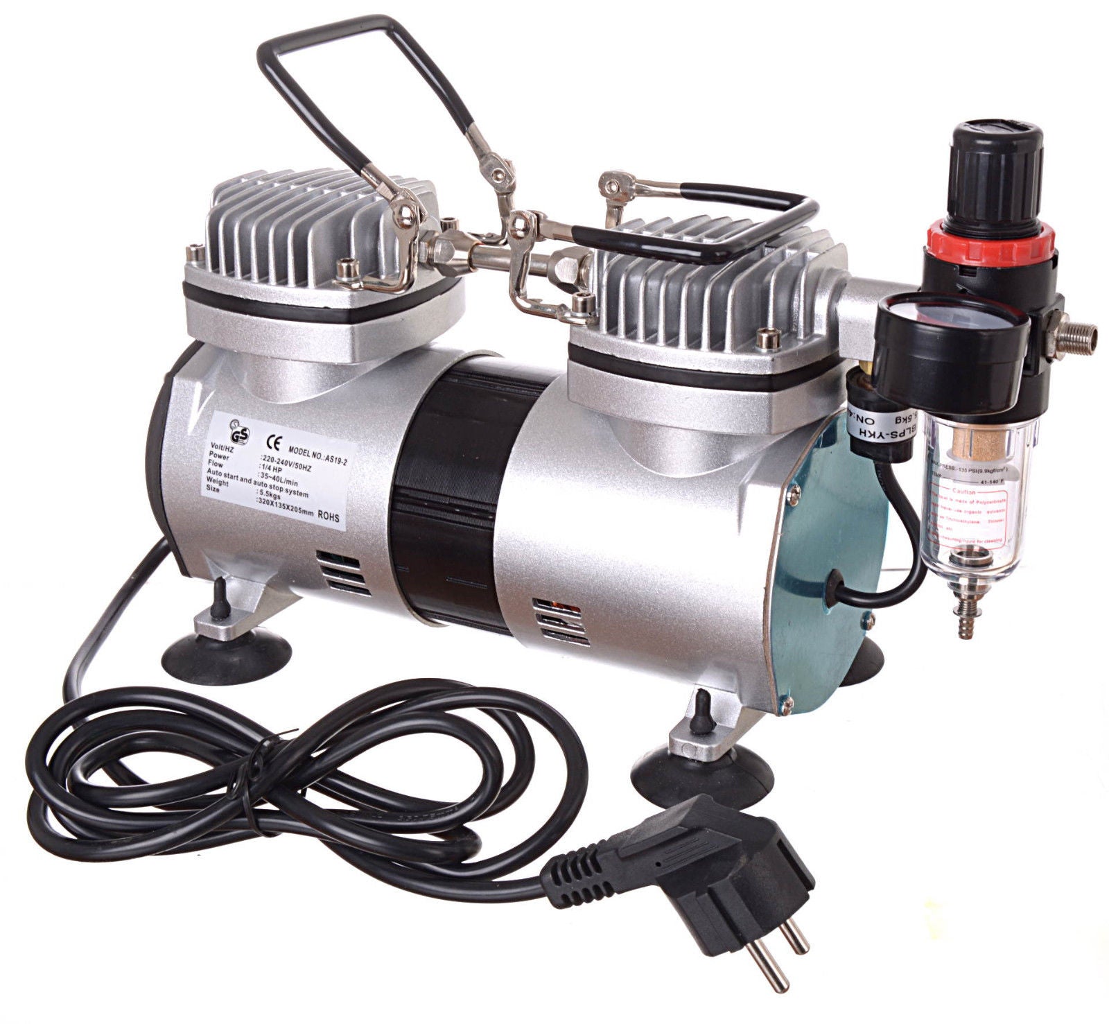 Airbrush kompresor, AS19-2, 40l/min, Dvouválcový, Vstup 1/8", s filtrem